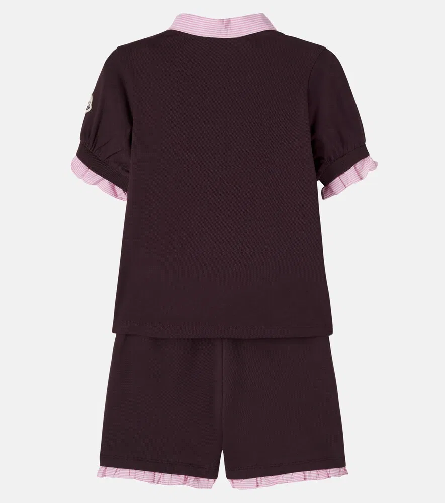 Комплект из хлопковой рубашки-поло и шорт Moncler Enfant, бургунди — фото 2