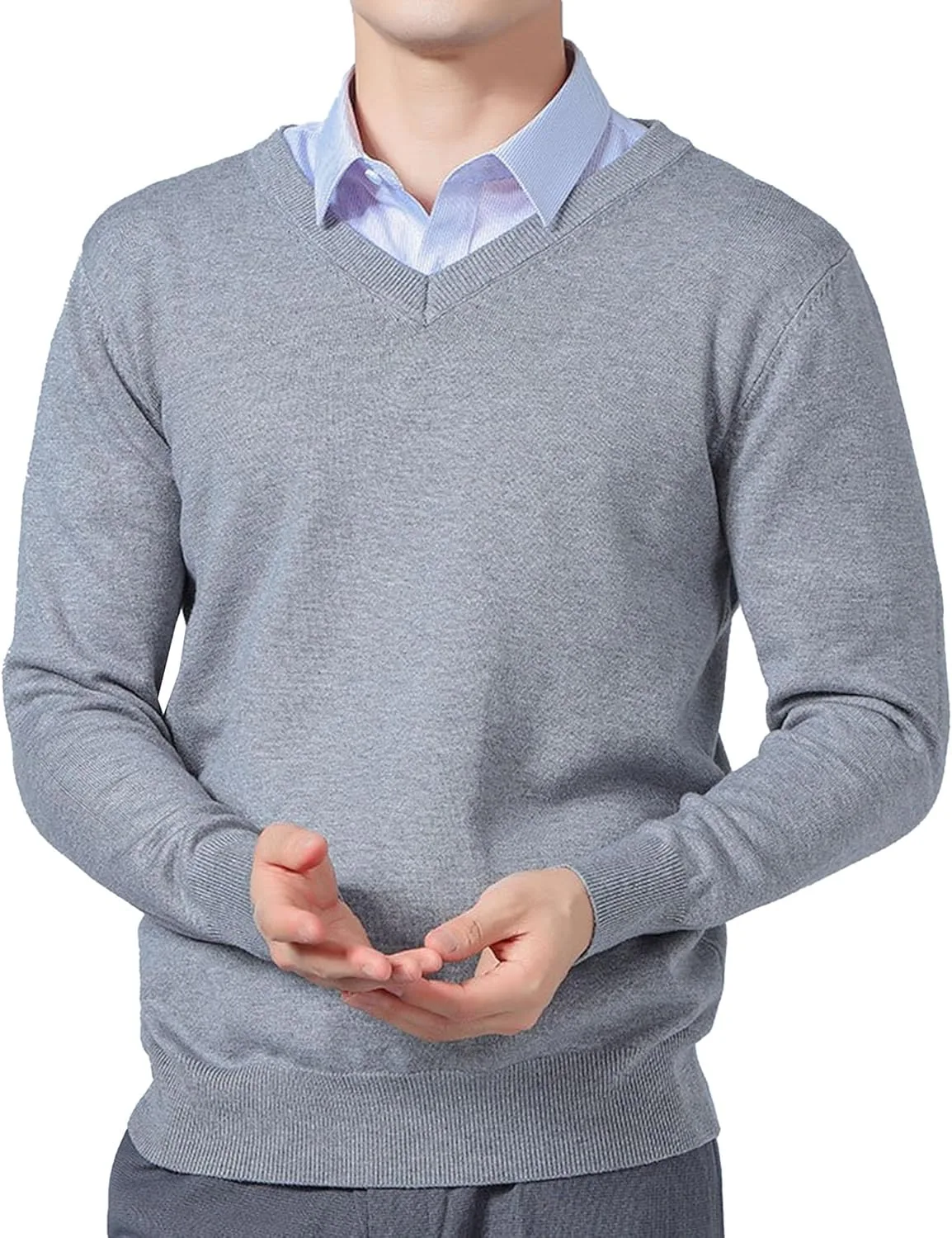 

Мужской вязаный свитер V-образным вырезом из шерстяной смеси Slim Fit