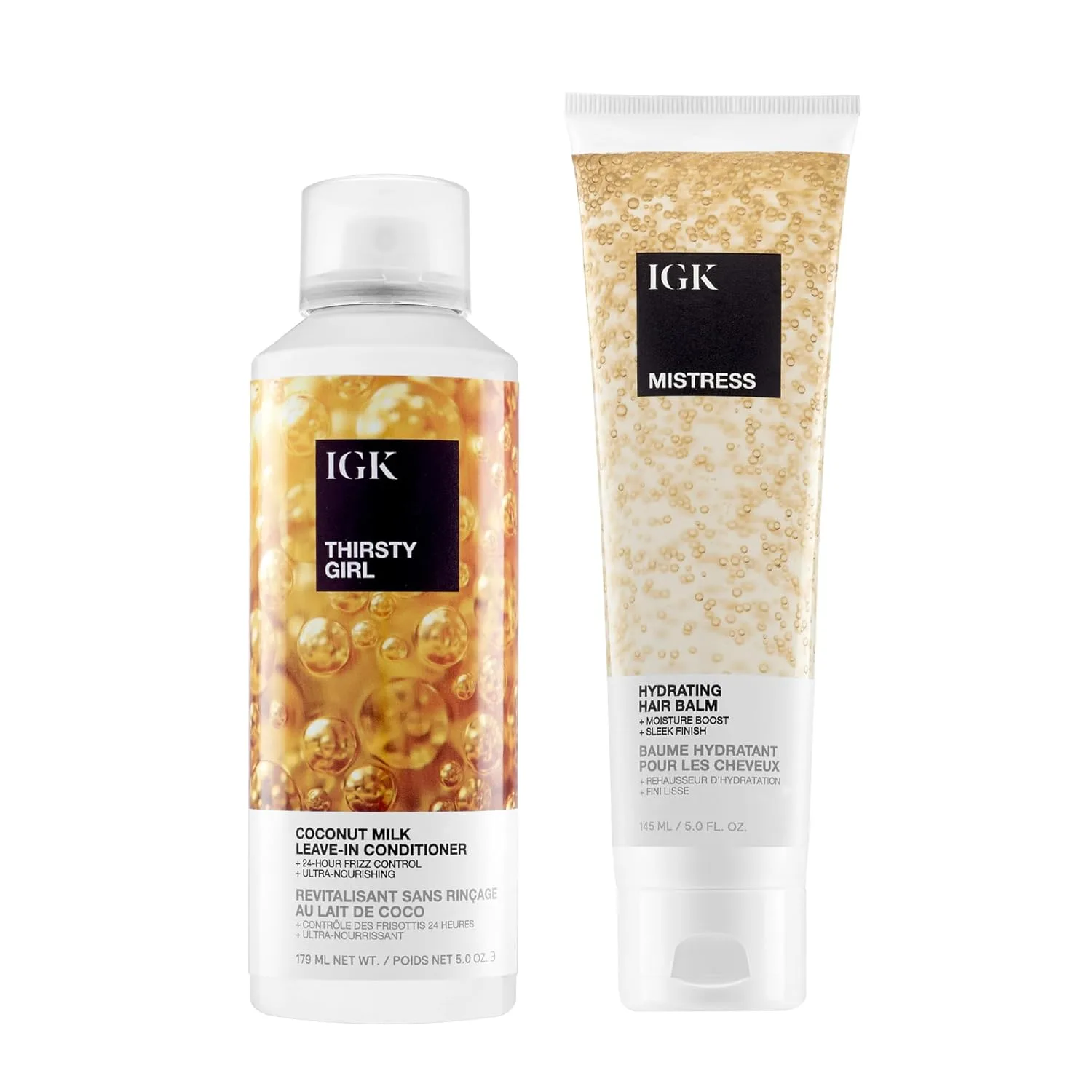 IGK Thirsty Girl Hydrating Hair Treatment + Mistress Hydrating Hair Balm - увлажняющий дуэт для мягкости, контроля над пушистостью и послушности волос, Vegan & Cruelty-Free