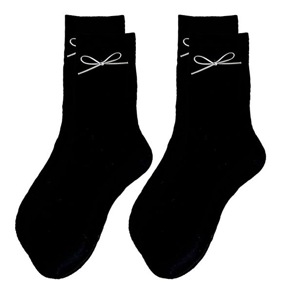 

Женские носки с вязаным узором и кожаным бантом, длина до середины икры, 2 пары Anna-Kaci, Black