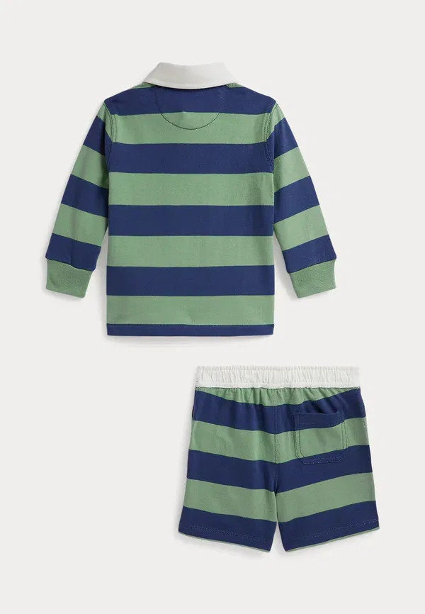 Комплект из полосатой рубашки-регби и шорт, Polo Ralph Lauren, выцветшая мята/старый королевский синий — фото 2