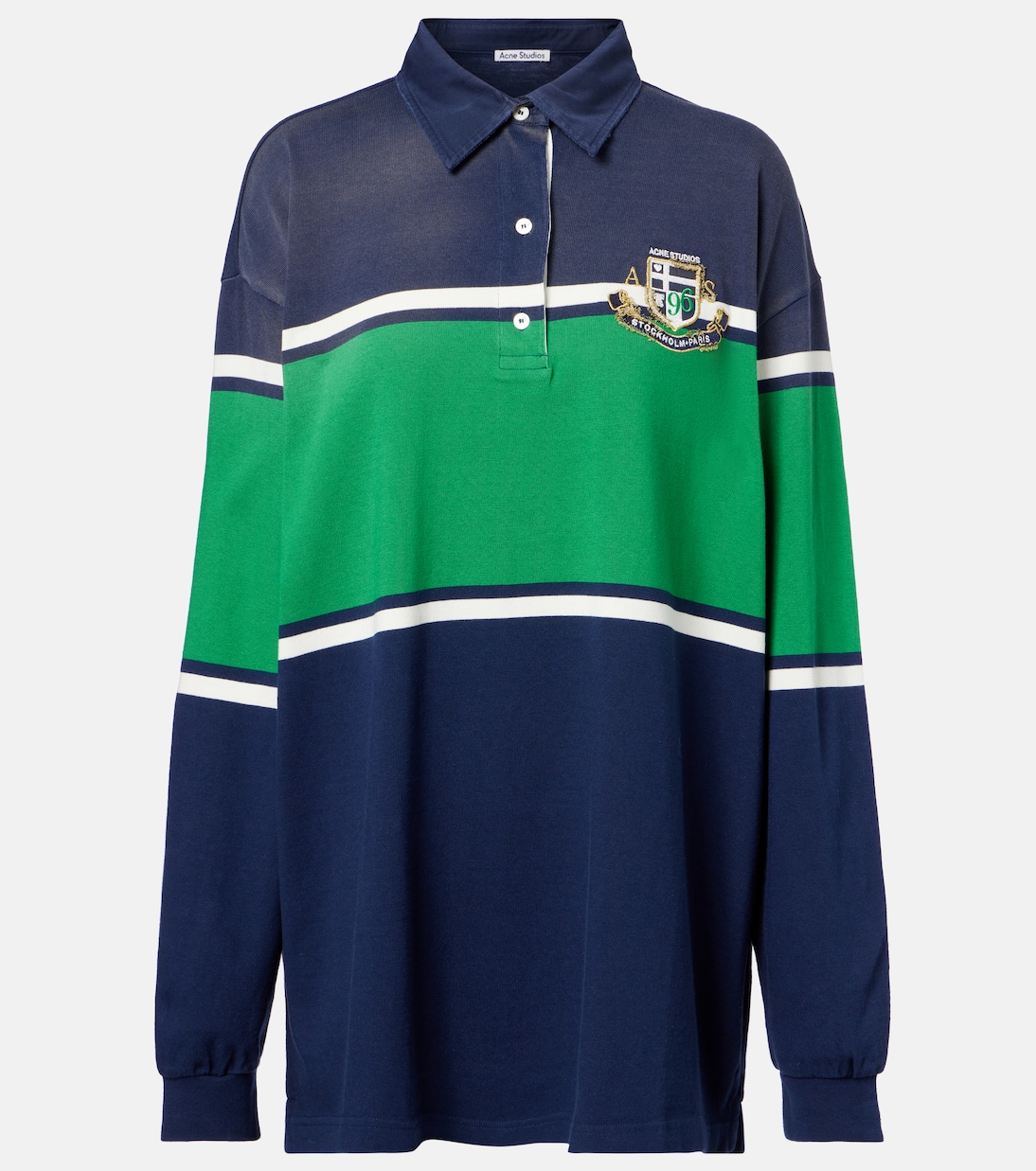 Платье-свитер поло из хлопкового джерси Acne Studios, Navy/Green