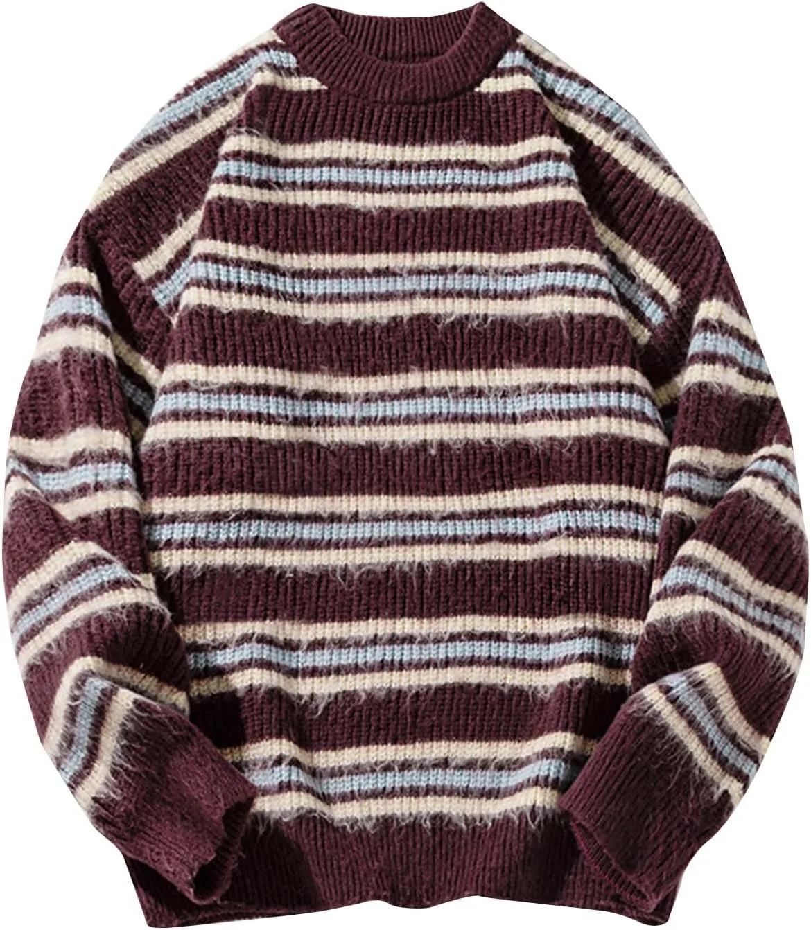 

Винтажный свитер для мужчин с полосками, рифленой вязкой и оверсайз QUNPIU