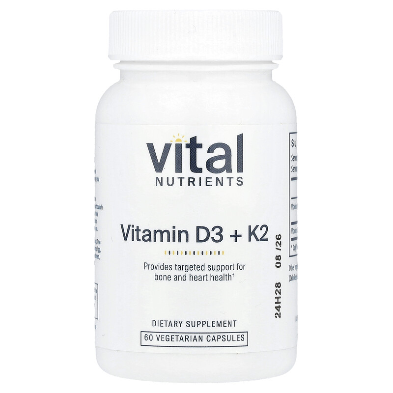 

Vital Nutrients, K2-7 + D3, 60 вегетарианских капсул