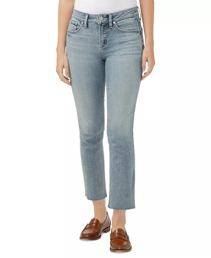 

Женские джинсы Suki Mid-Rise Curvy-Fit с прямыми штанинами укороченной длины Silver Jeans Co., синий