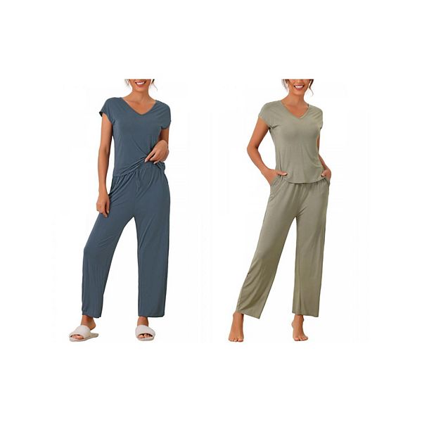 

2 комплекта женской пижамы и домашней одежды с коротким рукавом из модала и длинными брюками Inspire Chic, Grey Green Deep Blue