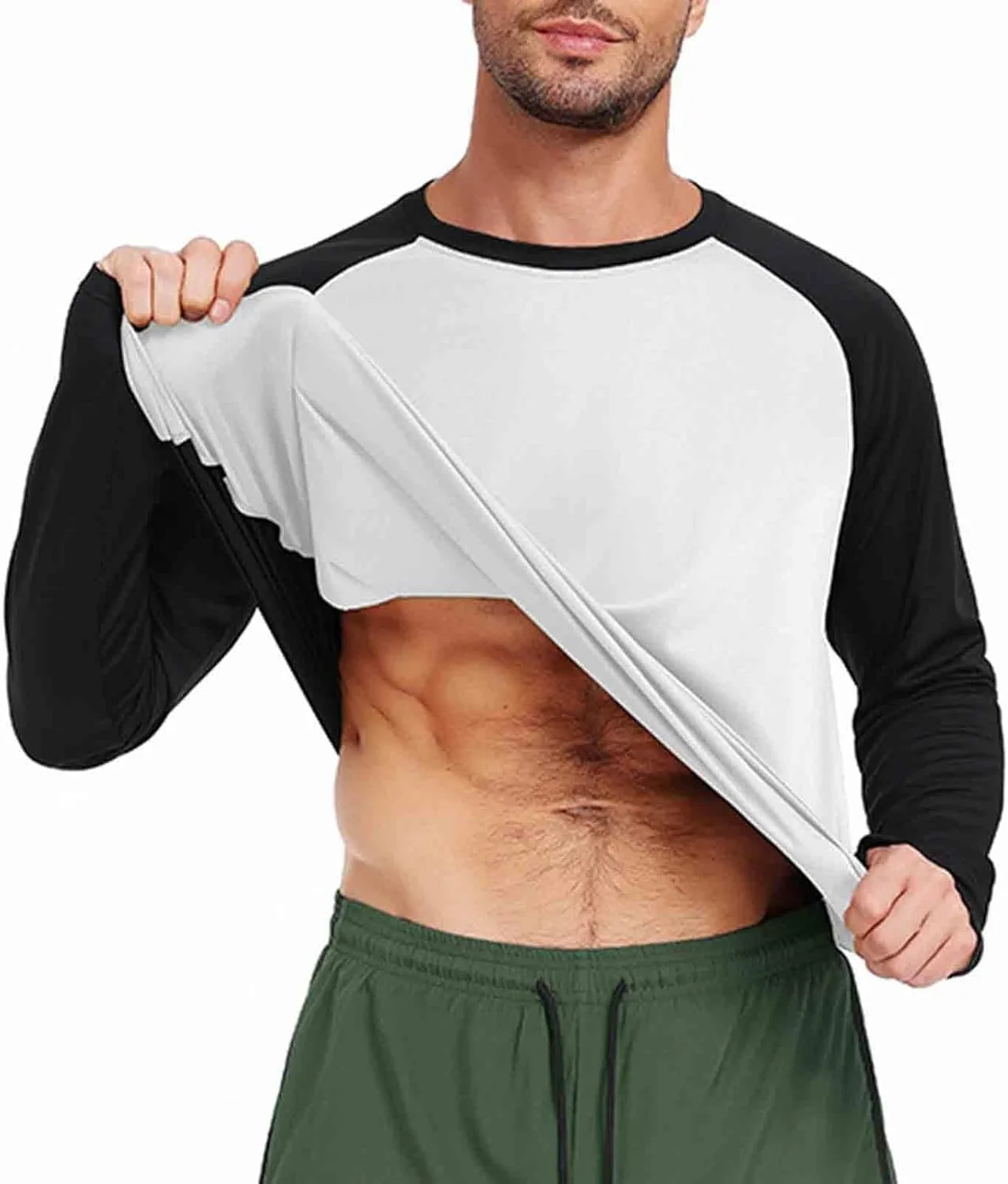 Мужская бейсболка с длинным рукавом реглан, легкая хлопковая, slim fit, цветной блок — фото 3