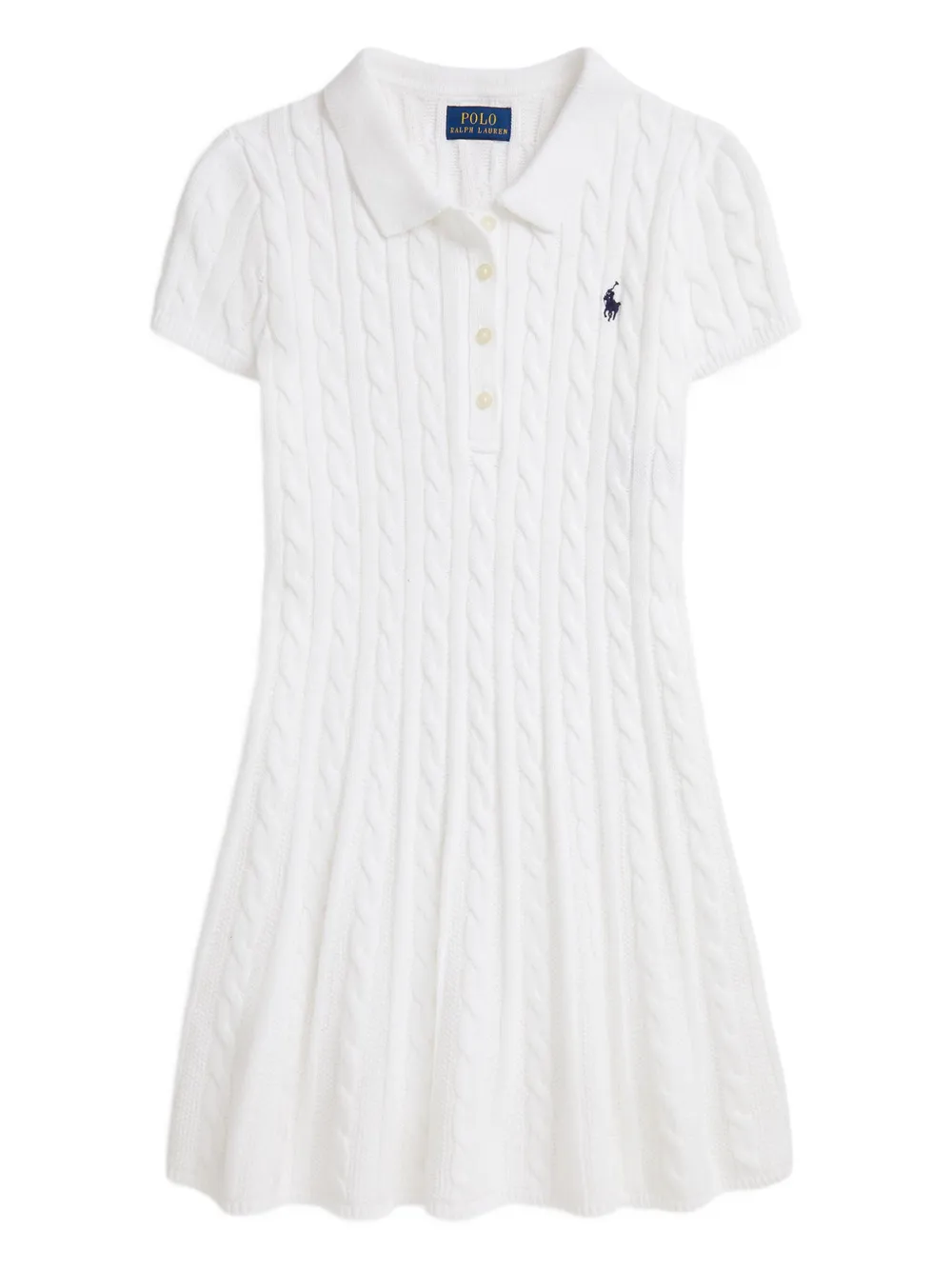 Платье фактурной вязки с воротником поло Polo Ralph Lauren Kids, белый