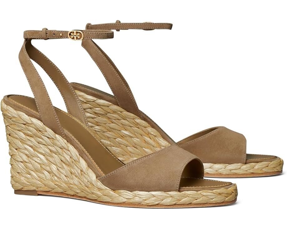 

Туфли Tory Burch Raffia Sandal Wedge 80mm, цвет River Rock