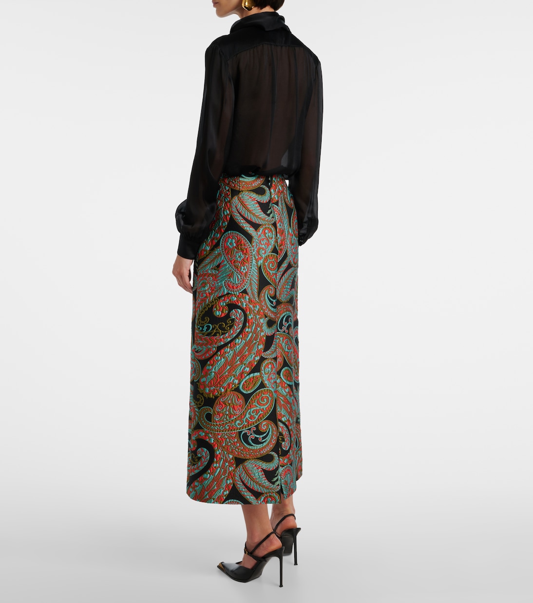 Юбка миди с жаккардовым узором пейсли Etro, Multicolour On Black — фото 3