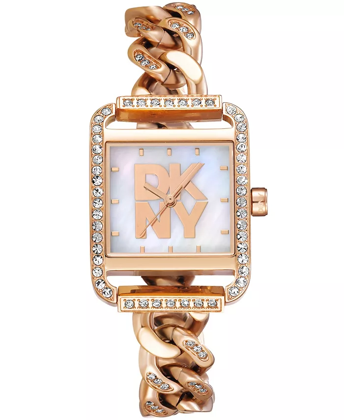

Женские часы City Glitz с белым циферблатом MOP и браслетом из красного золота и нержавеющей стали, 27x34.5 мм DKNY