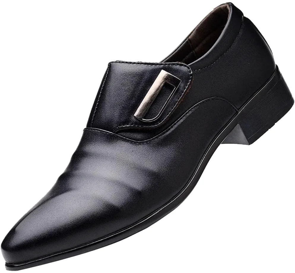 

Мужские туфли Hbeylia Dressy Oxford, модные повседневные, простой стиль, кожаные, с заостренным носком, ботильоны до щиколотки, на подкладке, с пряжкой, формальные, для офиса, зимние и осенние, с крыльями, для свадеб и работы, черный