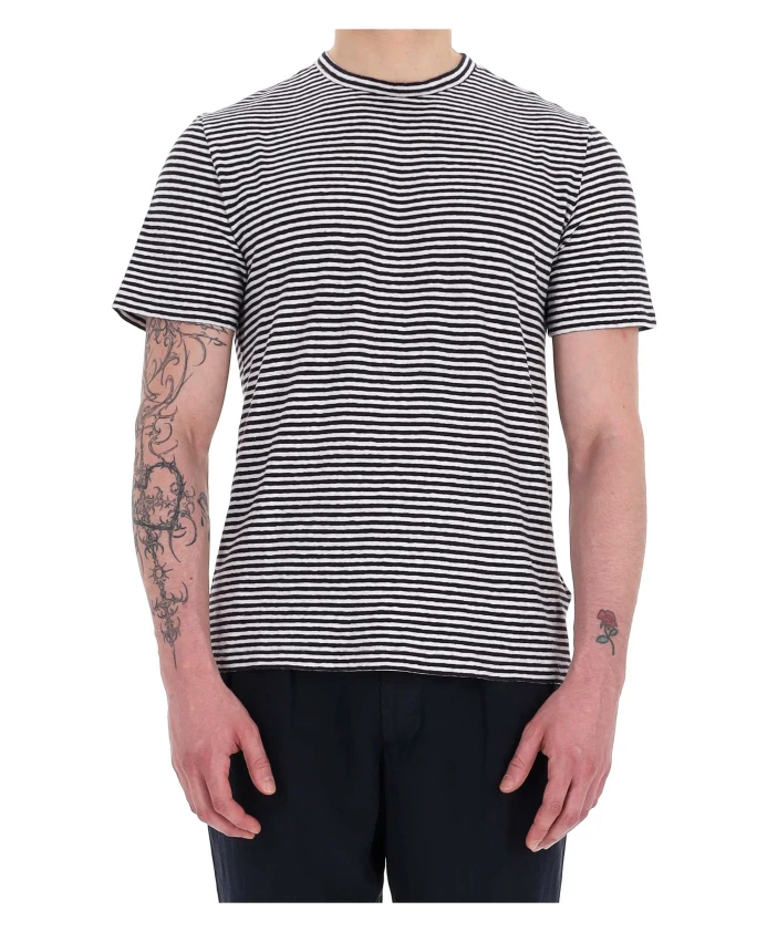 

Полосатая хлопково-льняная футболка белого цвета Officine Gãnãrale, мультиколор, Белый, Полосатая хлопково-льняная футболка белого цвета Officine Gãnãrale, мультиколор