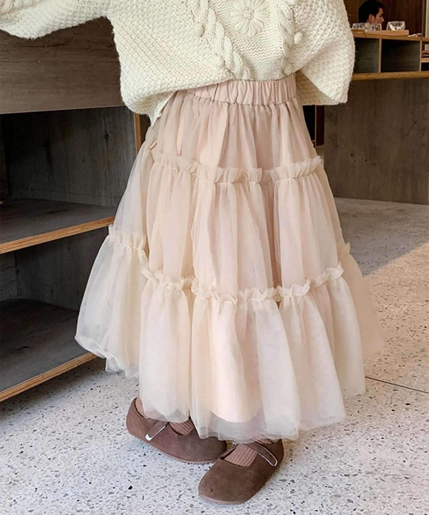 Многоярусная юбка из тюля Aimoha Kids, beige — фото 2