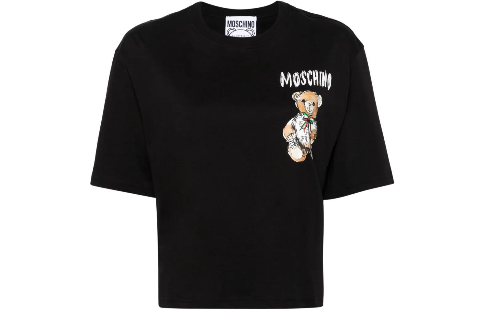 

MOSCHINO SS24 Футболка с заниженной линией плеч, черная, женская