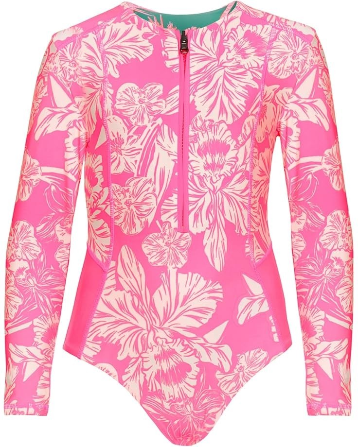 

Детский купальник для девочек Maaji Kids Miku, розовый с цветочным принтом, эластичный, с застежкой-молнией до середины груди, BUU207