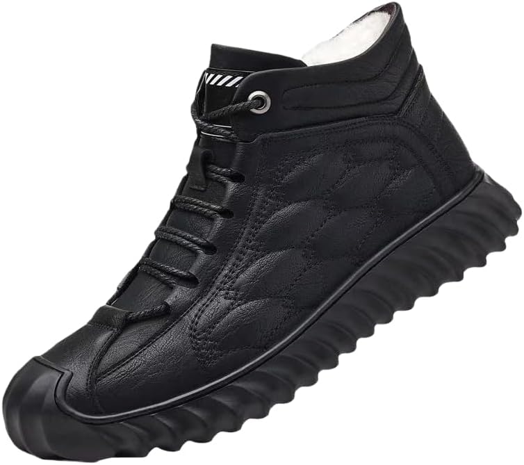 

Мужские теплые ботинки на щиколотке - Удобная повседневная кожаная обувь - Подходит для осенних и зимних образов или активного отдыха на улице Spkfhd, черный