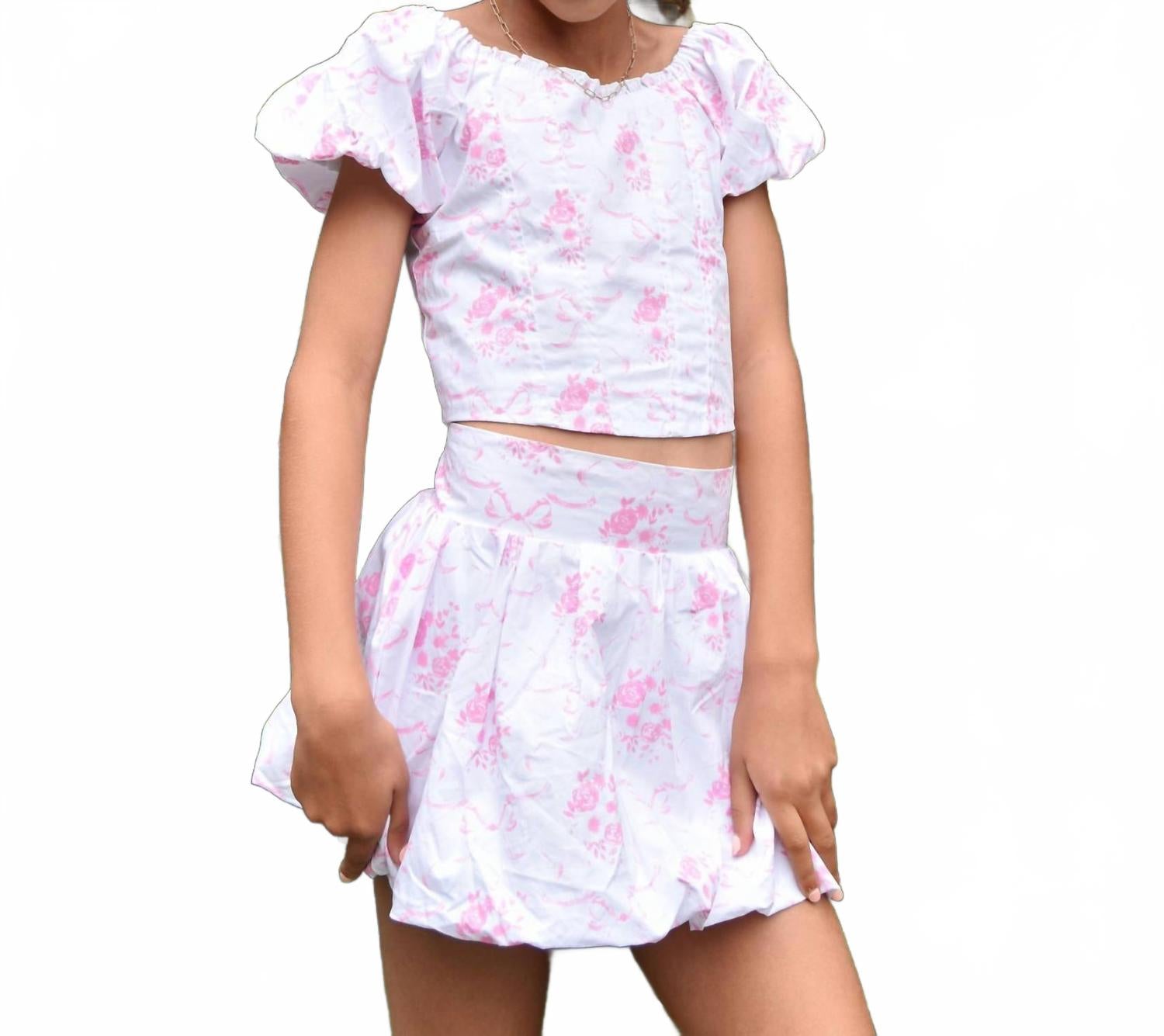 

Детская блузка с рукавами-фонариками из поплина в розовый цветочек Flowers by zoe