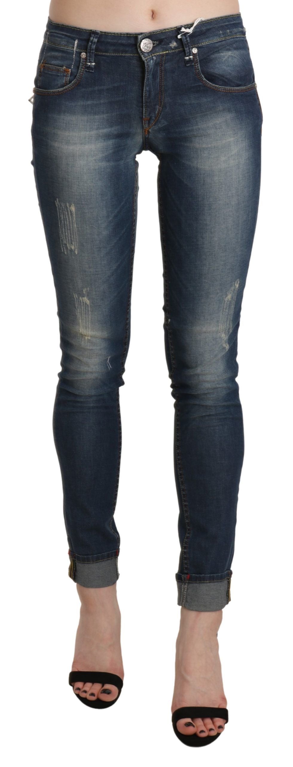 

Acht Washed Low Waist Skinny Cropped Women's Брюки, синий