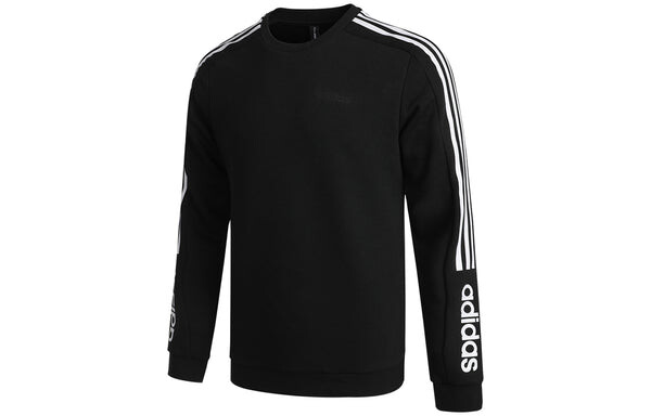 Толстовка adidas neo M Basc Ss Printing Logo Sports Knit Round Neck Pullover Black, черный — фото 3