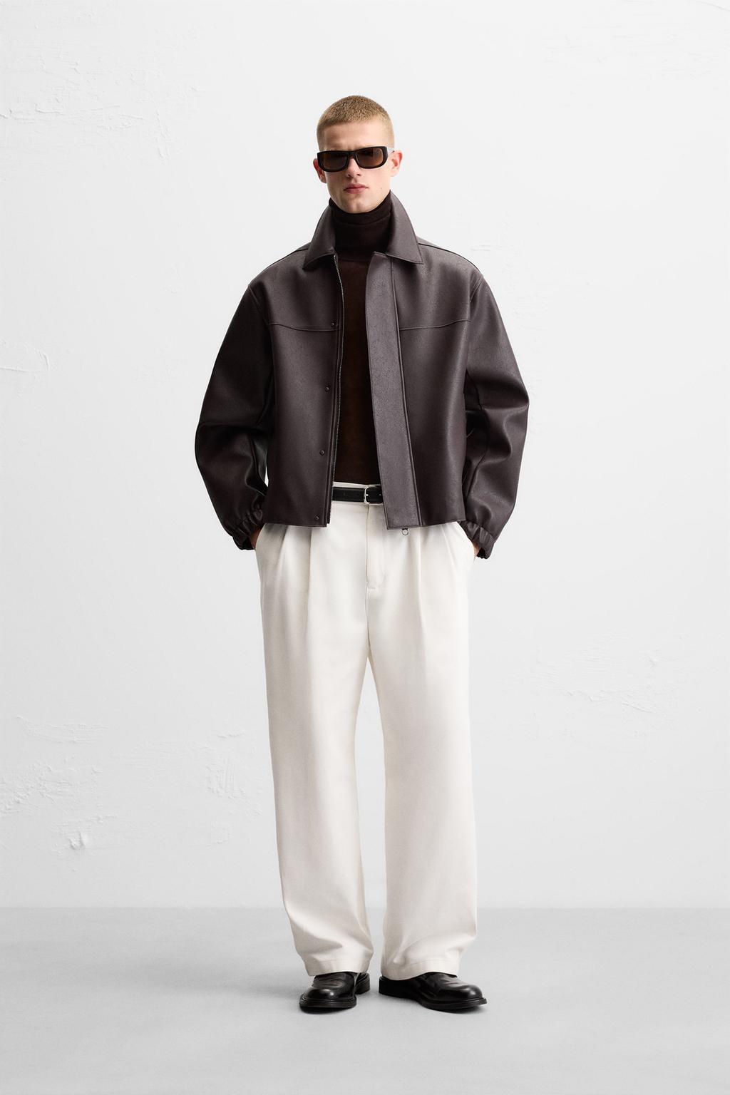 

Куртка с эффектом кожи ZARA, бордовый
