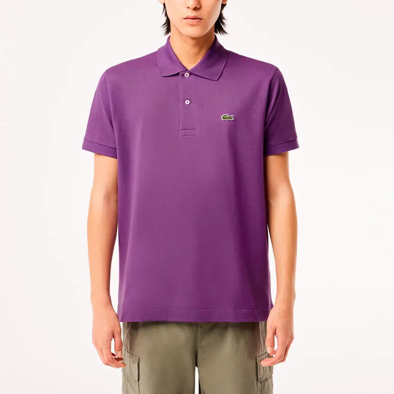 Хлопковая поло с вышитым логотипом LACOSTE, фиолетовый — фото 4