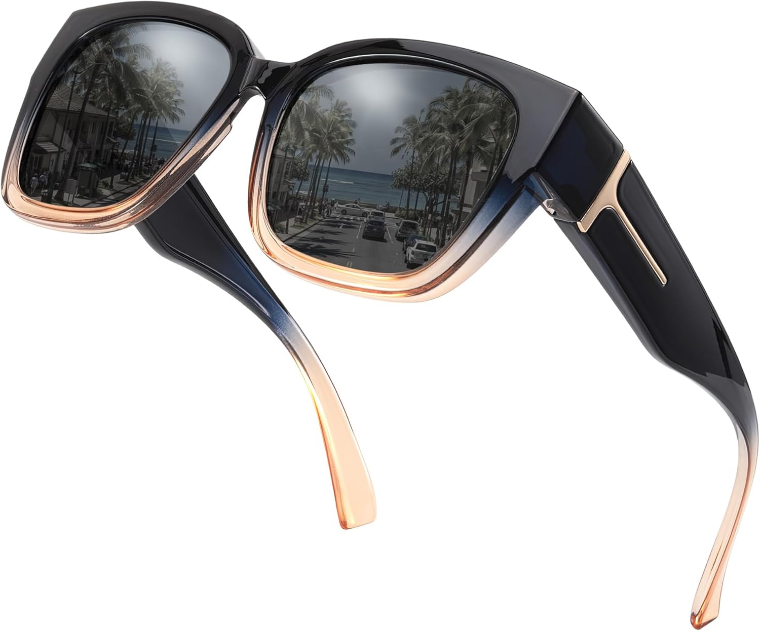 

Женские солнцезащитные очки Myiaur Fit Over, модные дизайнерские очки увеличенного размера с поляризацией для вождения и защитой от УФ-излучения UV400, A02 Blue Brown Frame/Gray Lens