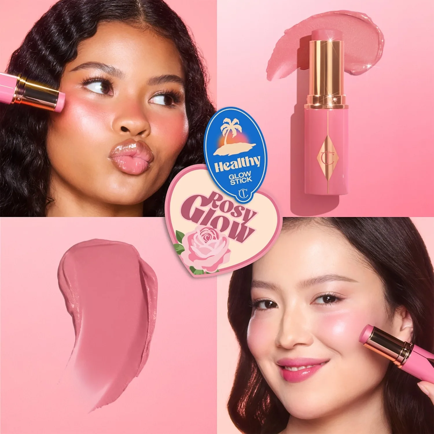 Хайлайтер, румяна-стик с эффектом естественного здорового сияния Charlotte Tilbury, rosy glow, 9 гр — фото 3