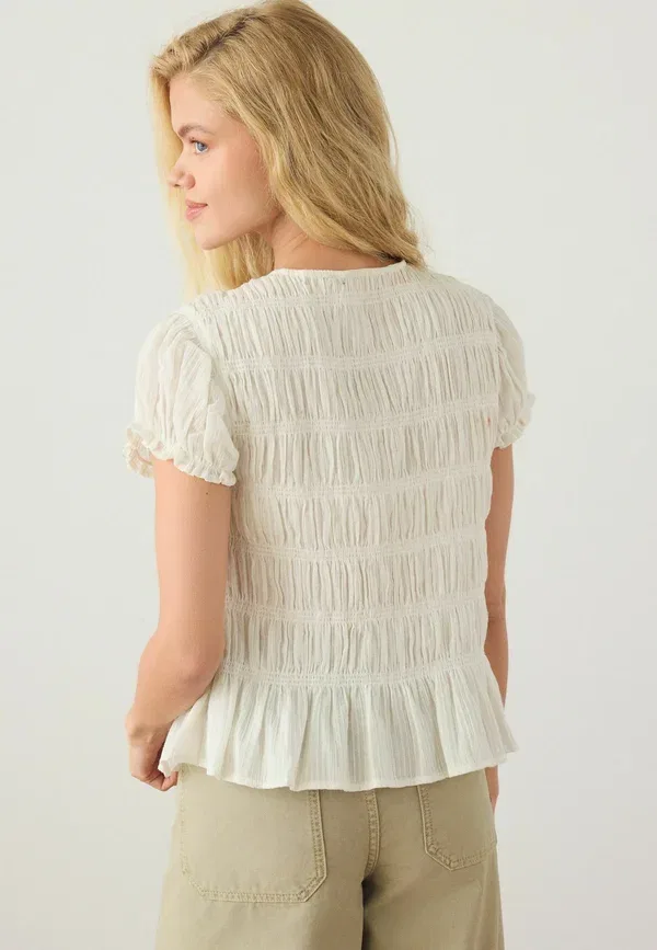 Блуза Regular fit, Next, white tomato embroidered, белый томатный с вышивкой — фото 2
