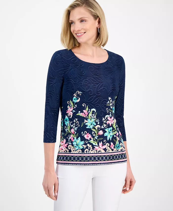 

Петит Жаккардовый топ с рукавом 3/4 JM Collection, синий