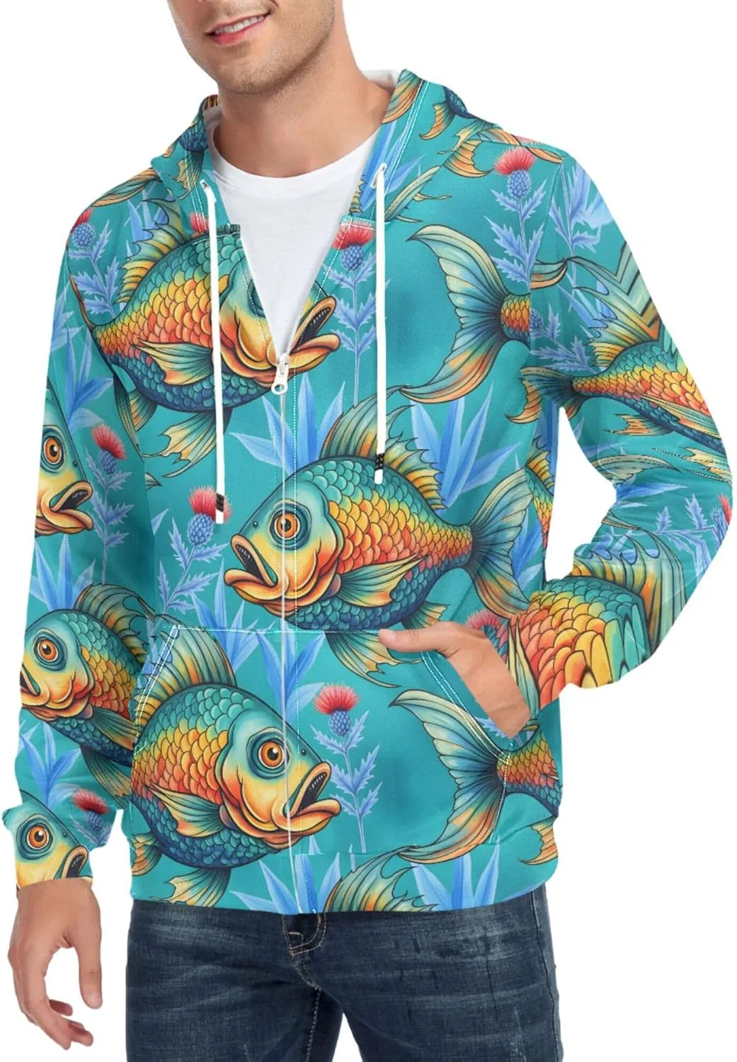 

Мужская толстовка с молнией и принтом Colorful Fish CUPADA