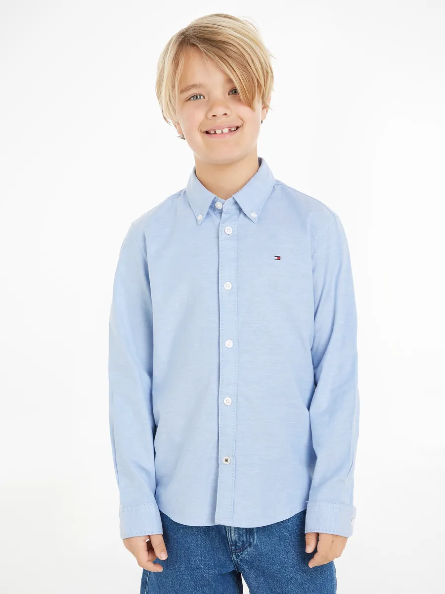 

Рубашка Tommy Hilfiger с длинными рукавами "BOYS STRETCH OXFORD SHIRT L/S", дети до 16 лет, воротник на пуговицах, длинные рукава, флаг с логотипом, синий