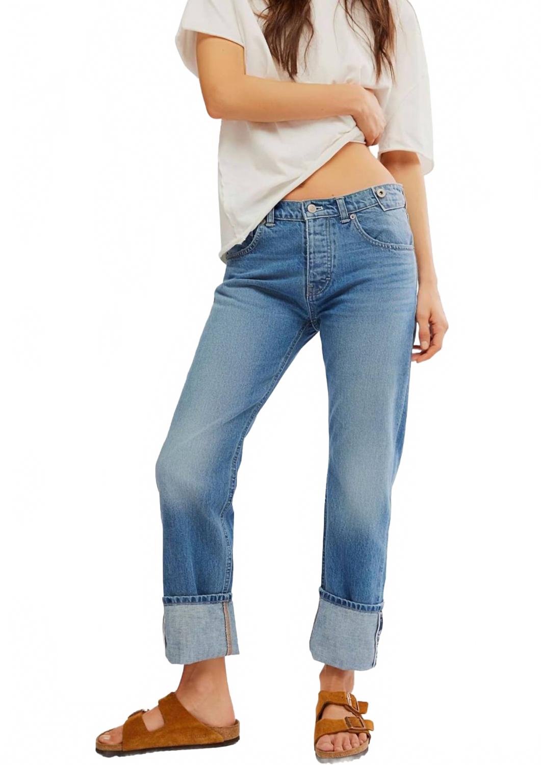 

Слимовые прямые джинсы с зауженным силуэтом и кромкой Mid-Rise в цвете True Blue Free People