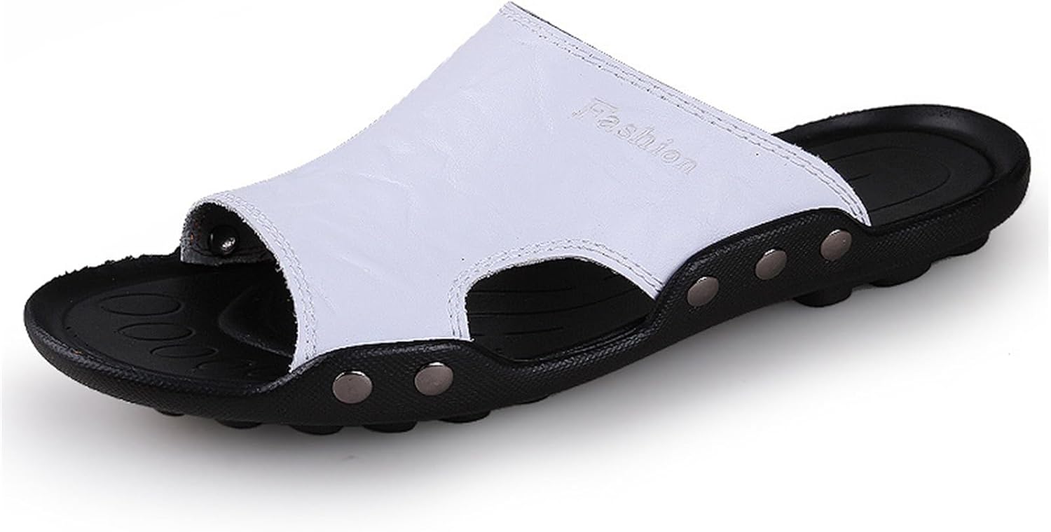 

Мужские мягкие кожаные шлепанцы слайд, модные спортивные сандалии, мужская пляжная обувь Abborora, белый