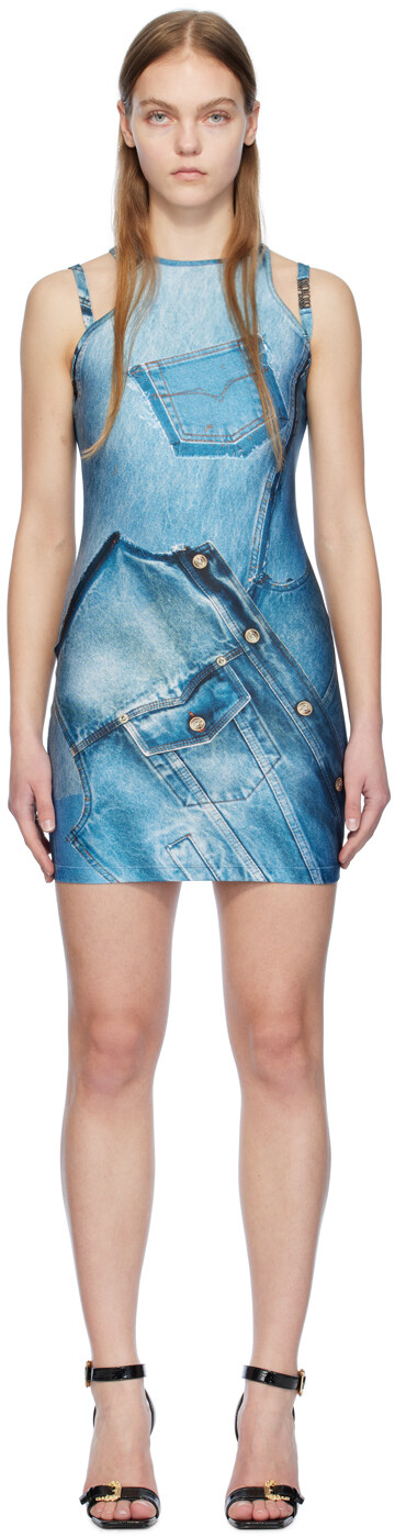 

Синее мини-платье с принтом Versace Jeans Couture, Синий, Синее мини-платье с принтом Versace Jeans Couture
