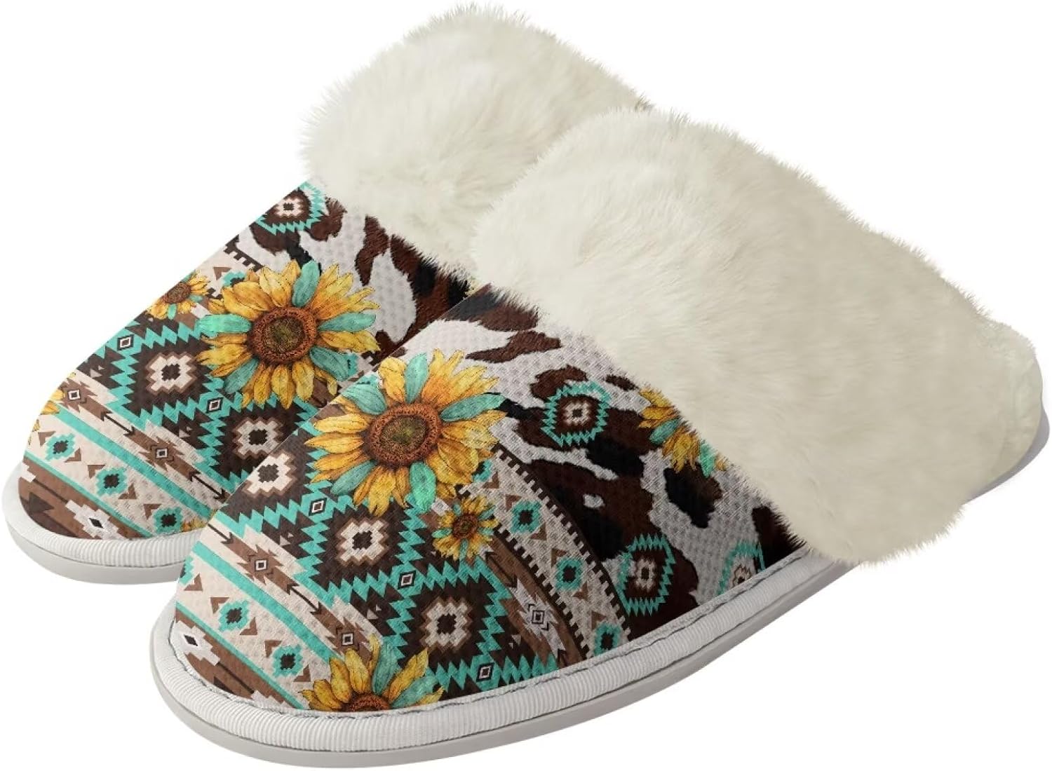 

Тапочки Glomenade для женщин и мужчин с отделкой из фланели, домашние туфли с памятью формы, закрытым носком и мягкой подошвой, для использования дома и на улице, Southwest Aztec Pattern