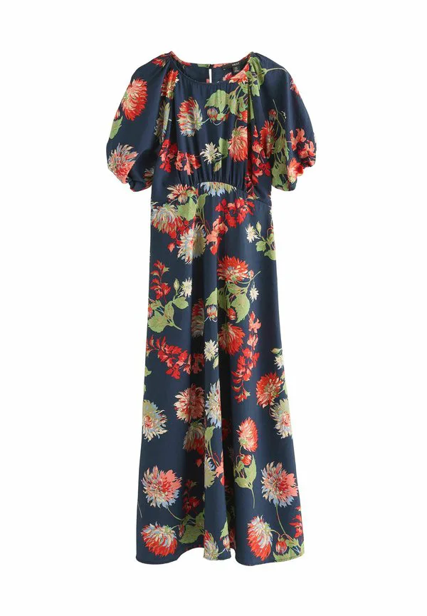 Длинное платье с принтом и пышными рукавами, облегающего силуэта. Next, Navy Blue Floral