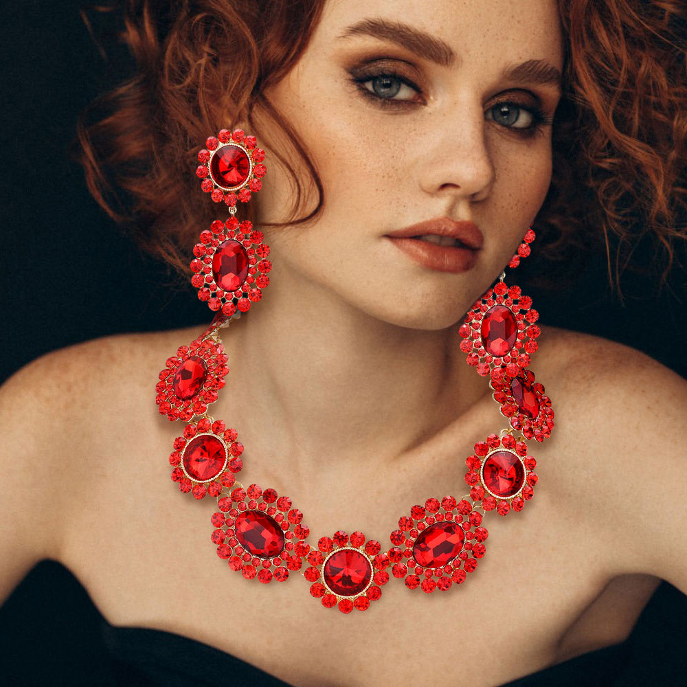 

Вечернее ожерелье с круглыми овальными камнями Fashnzfab, красный