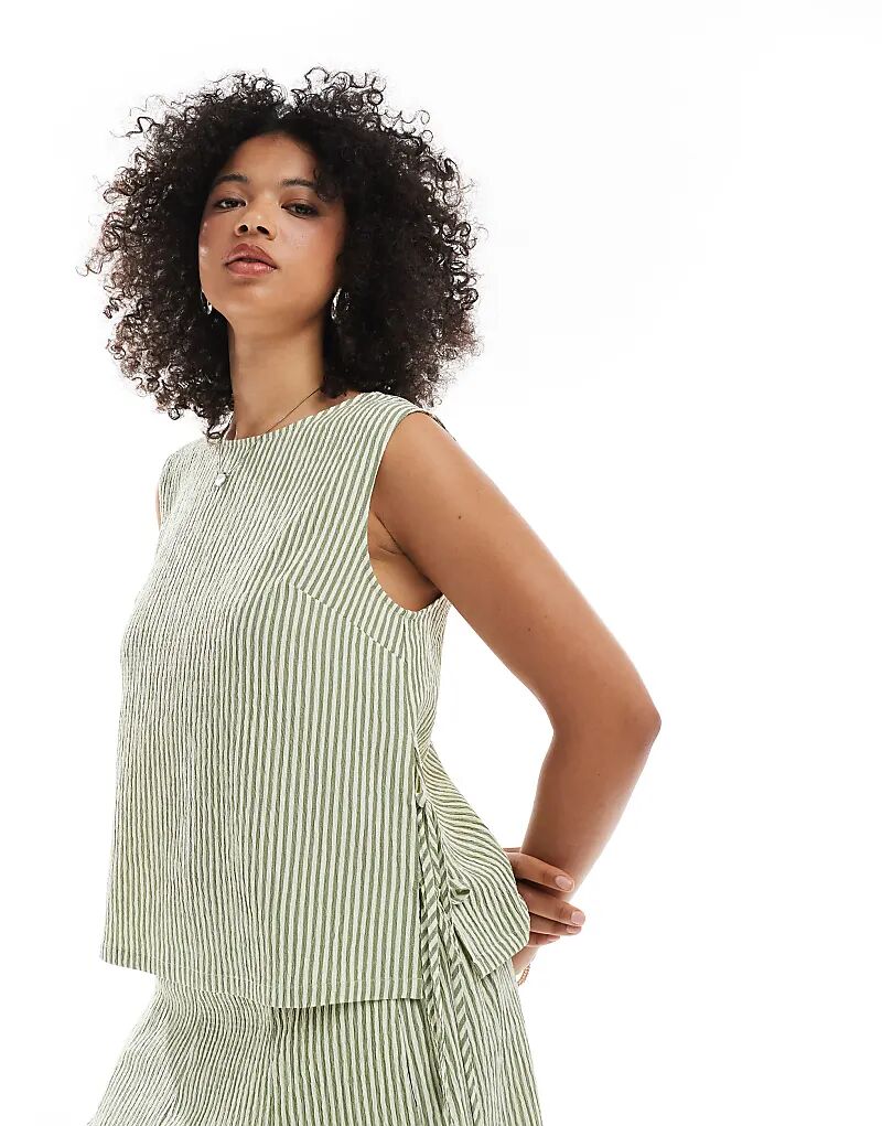 

Текстурированный топ-футляр с завязками по бокам от ASOS DESIGN в полоску цвета хаки