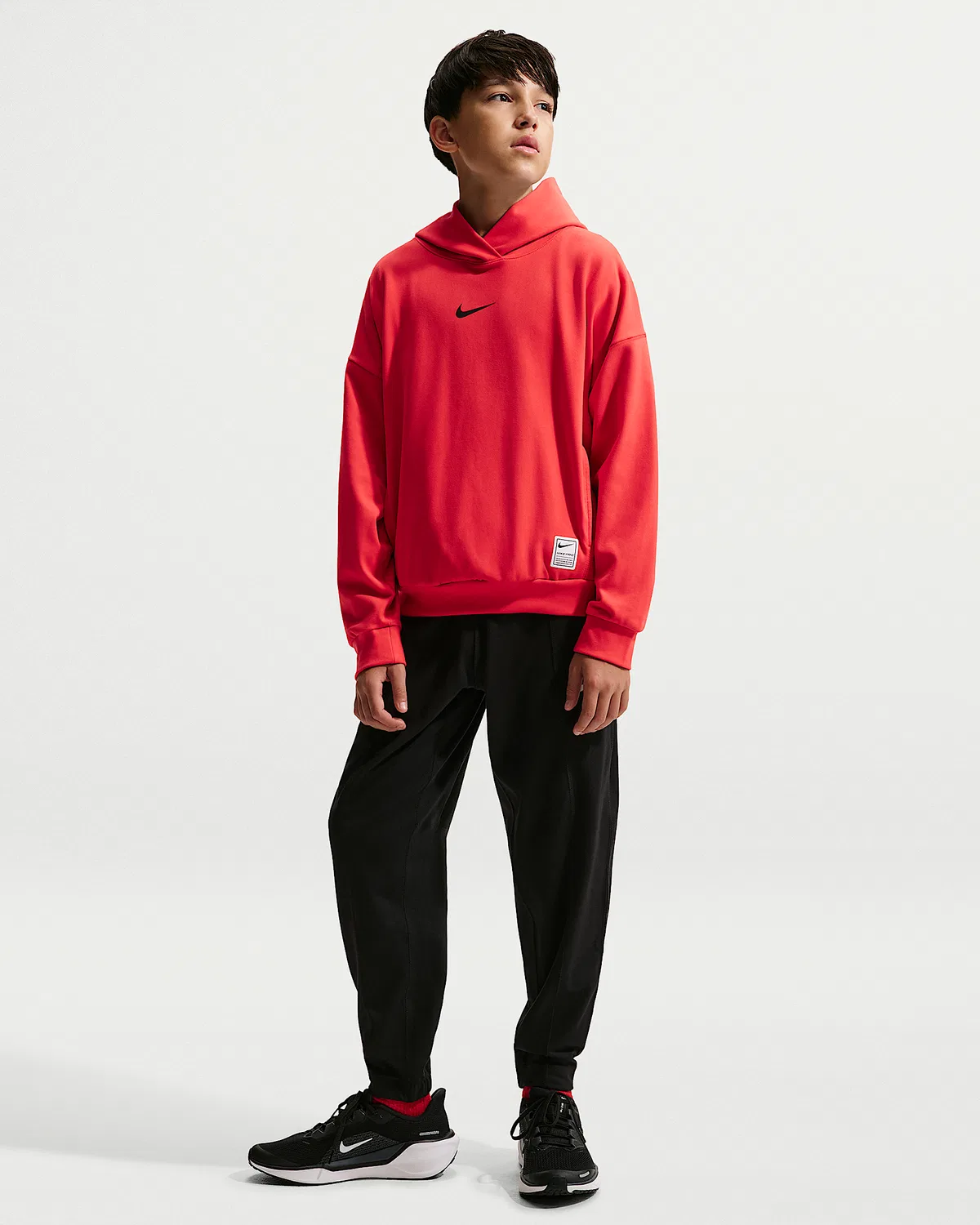 Детская (мальчиковая) флисовая кофта с капюшоном Dri-FIT Nike Pro, Light Crimson/Black — фото 4