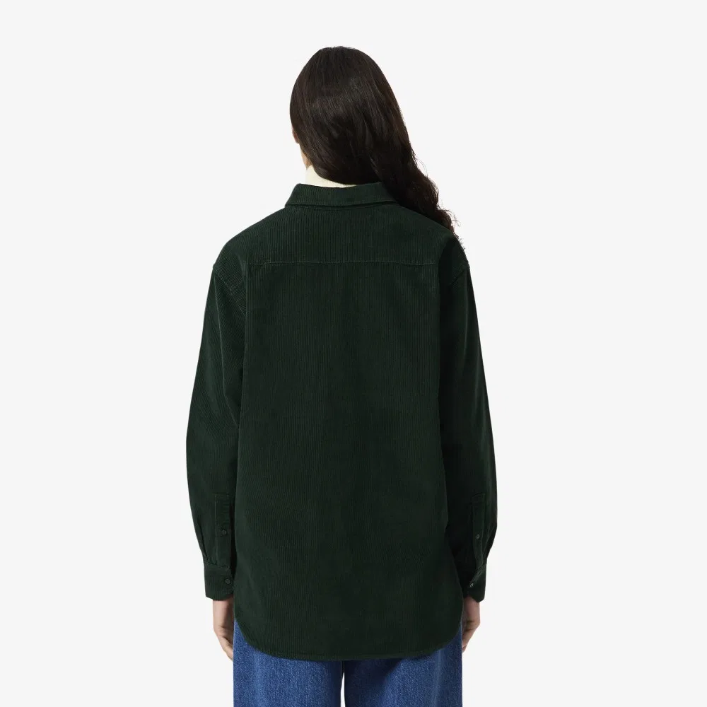 Рубашка Lacoste вельветовая с логотипом, тёмно-зелёная — фото 4