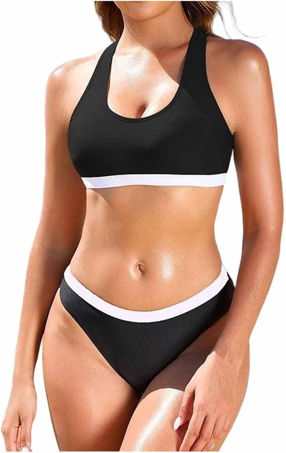 Женские бикини с высокой талией, купальники-борцовки, спортивные купальники, раздельные купальники, купальники с цветовыми блоками Generic, черный