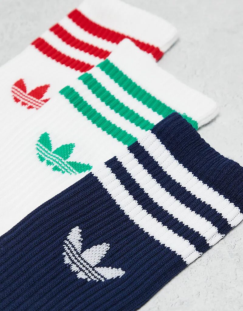 Носки adidas Originals adicolor Trefoil, 3 Пары, белого и темно-синего цветов — фото 2