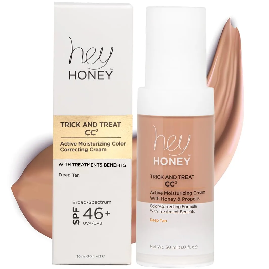Hey Honey Trick and Treat CC² крем SPF 46, увлажняющий тонирующий крем с медом и прополисом, для розацеа, покраснений и зрелой кожи, cruelty-free, 30 мл (Deep Tan) 29,6 мл (1 шт.), 5 Deep Tan