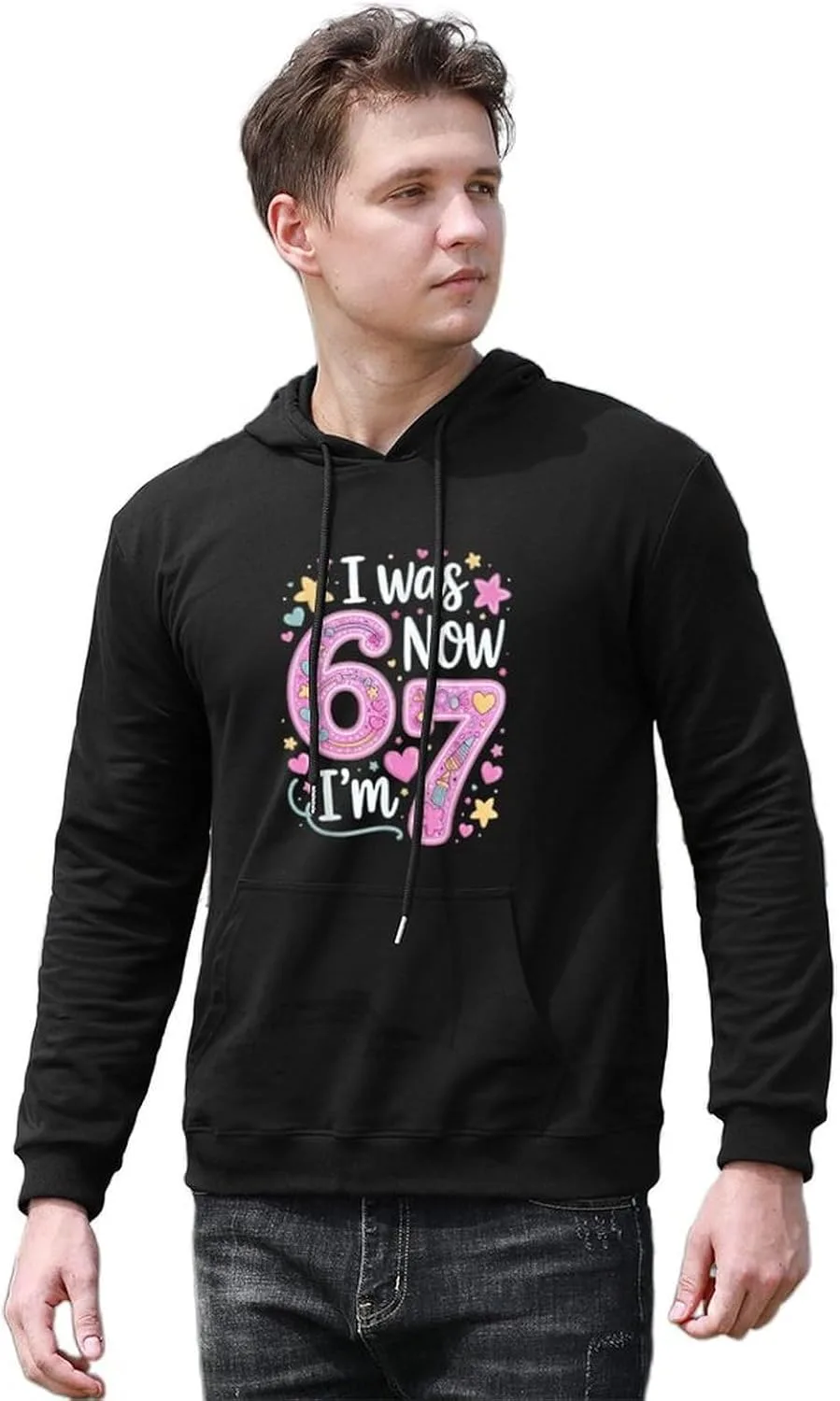 Толстовка Men Fun I Was 6 Now I'm 7 с капюшоном, классическая, с карманом — фото 4