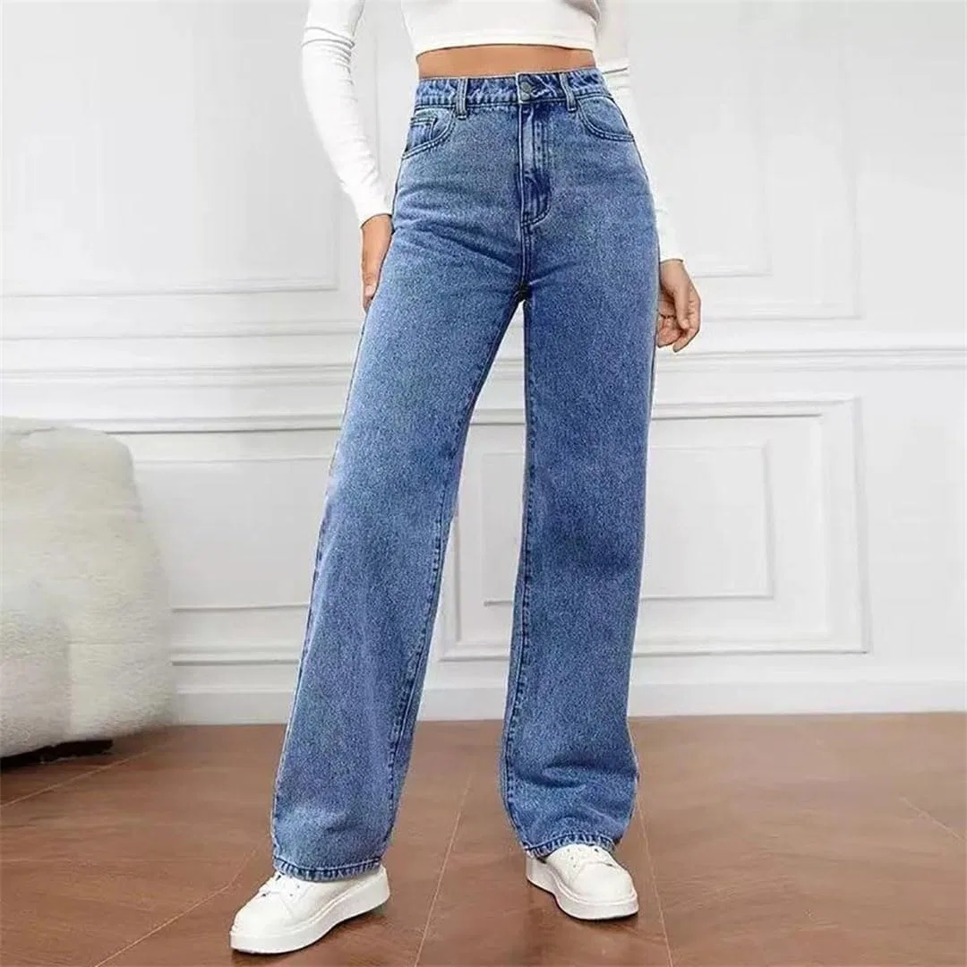 Джинсы прямого кроя Vintage Washed, бренд не указан, светло-синие — фото 2