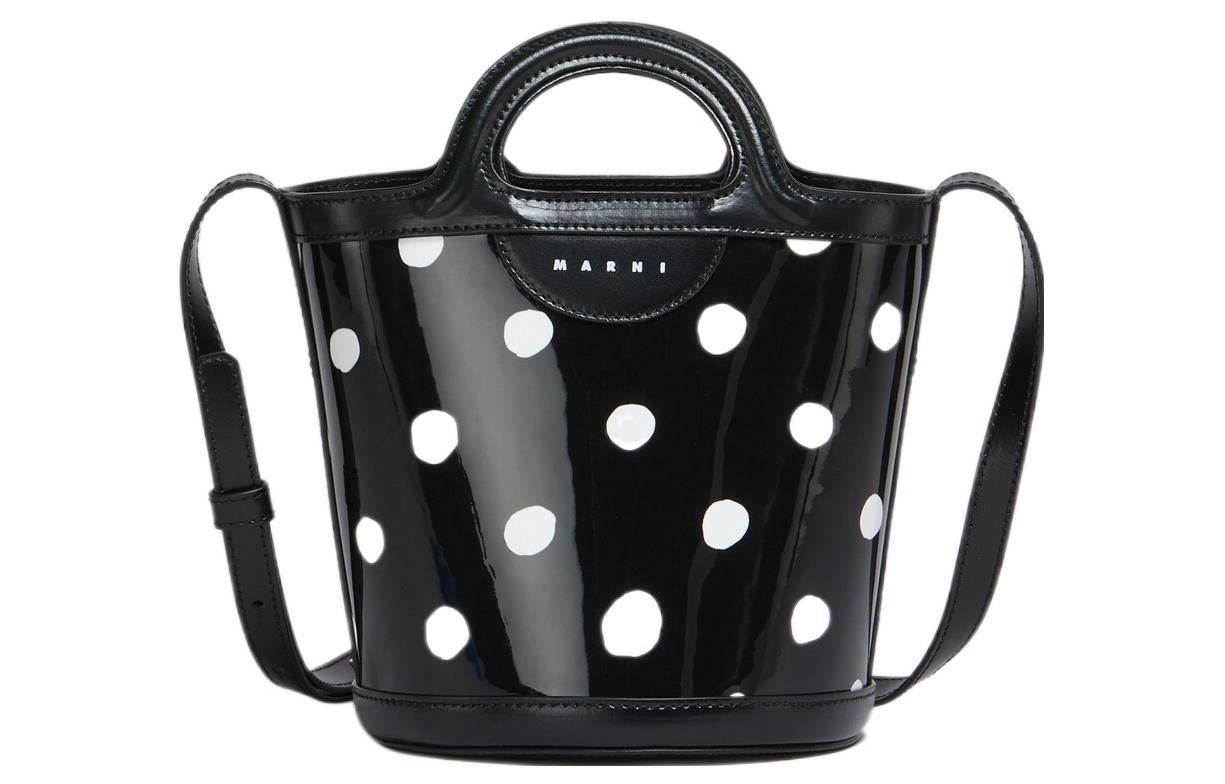 

MARNI Тропическая кожаная сумка-ведро миниатюрная женская черно-белая