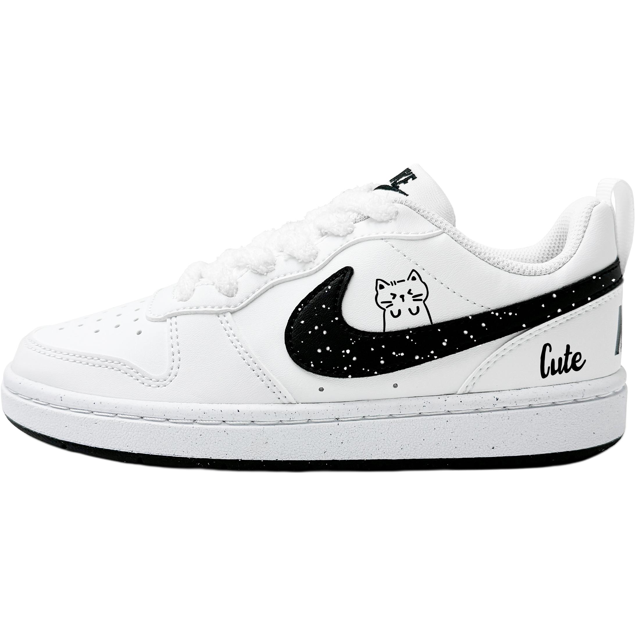 

Nike Кроссовки для скейтбординга Court Borough Starry Sky Kitten Abrasion Resistant Low top для детей и подростков, черно-белые