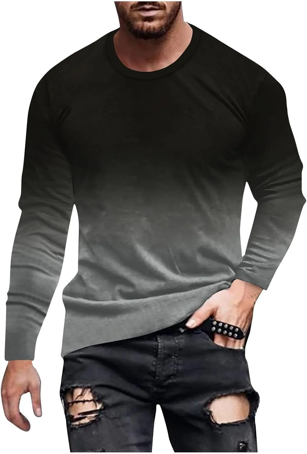 

Мужская футболка с длинным рукавом Casual Ombre Color Loose Fit Graphic Tee