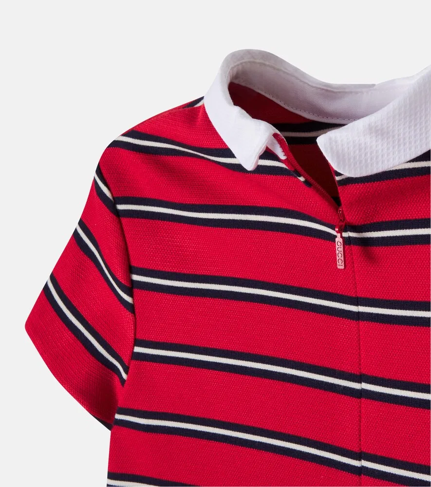 Платье-поло в полоску с переплетающимися буквами G Gucci Kids, красный — фото 4